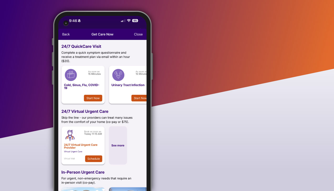 Slide Art-Get Care Now Options Screen
