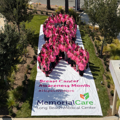 More than 100 employees, physicians and patients gathered to form a giant human awareness ribbon during the annual Hope Lives Here event in recognition of Breast Cancer Awareness Month. This year, the gathering also welcomed the Kay Yow Cancer Fund, which presented a $50,000 donation to help address transportation needs for patients undergoing breast cancer treatment.