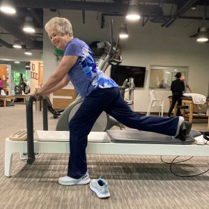 Bev Mast participating in physical therapy to help her hip recover following her total hip replacement.