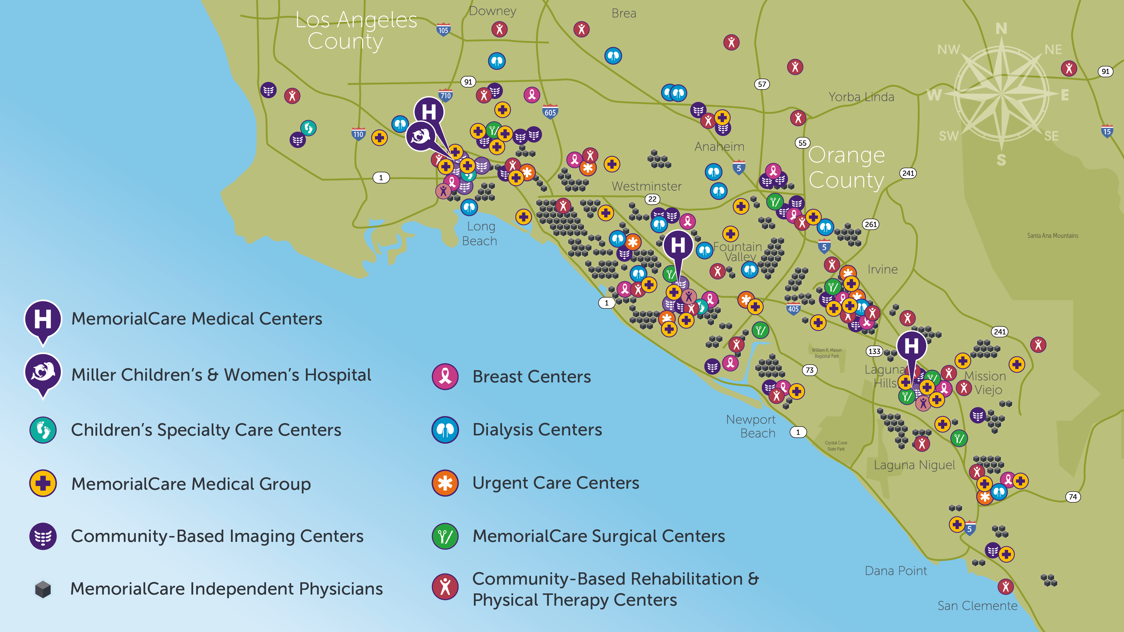 map of MemorialCare locations