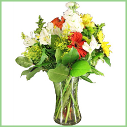 Image of flowers in vase - $45 'sunshine morning' bouquet